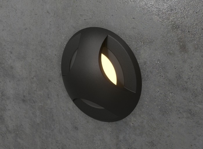 Black Round IP65 LED Wall Light Outdoor Integrator IT-701 IP65 BL AURA